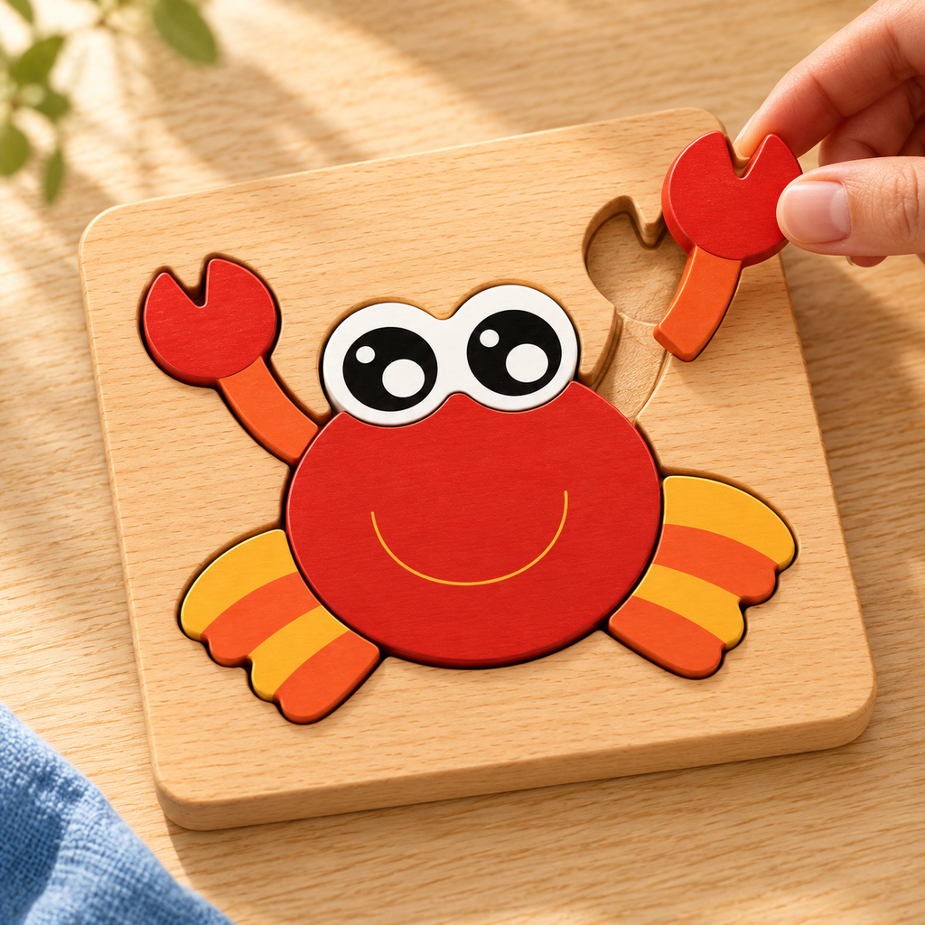 Happy Crab Wooden Puzzle · (6 Pack Puzzles )