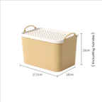 Cream and yellow Small storage box with building-style lid; 27.5 × 18 × 18 cm including handle