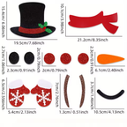 Supplier size diagram for Color A felt snowman pieces; hat approximately 19.5 × 15.4 cm and scarf 21.2 × 10.1 cm.